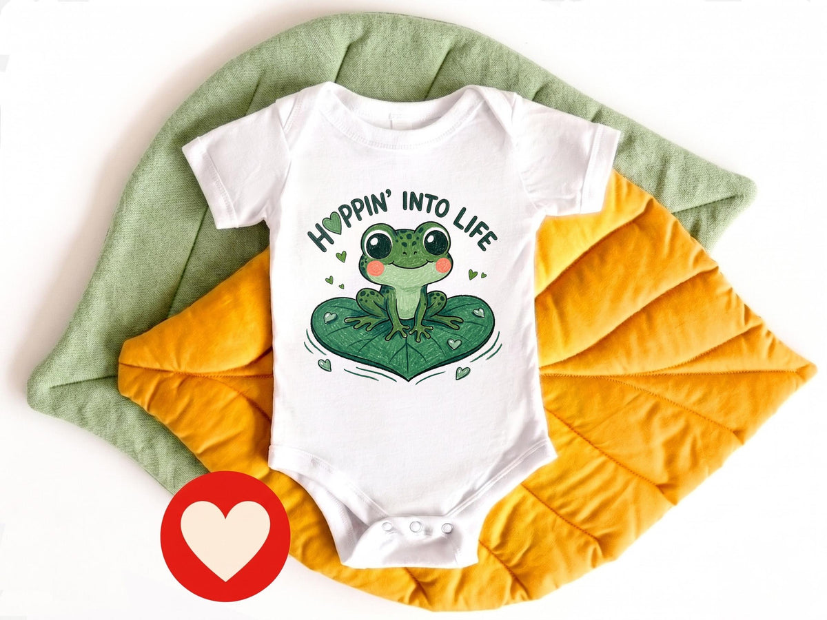 Cute Frog Baby Onesie, Hoppin Into Life Bodysuit, Gender Neutral Newborn Clothes, Nature Lover Baby Shower Gift, Kawaii Lily Pad Outfit