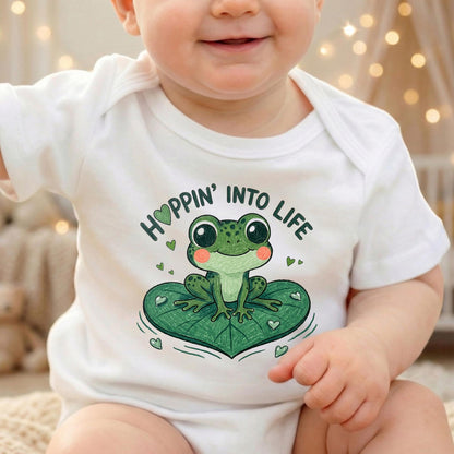 Cute Frog Baby Onesie, Hoppin Into Life Bodysuit, Gender Neutral Newborn Clothes, Nature Lover Baby Shower Gift, Kawaii Lily Pad Outfit