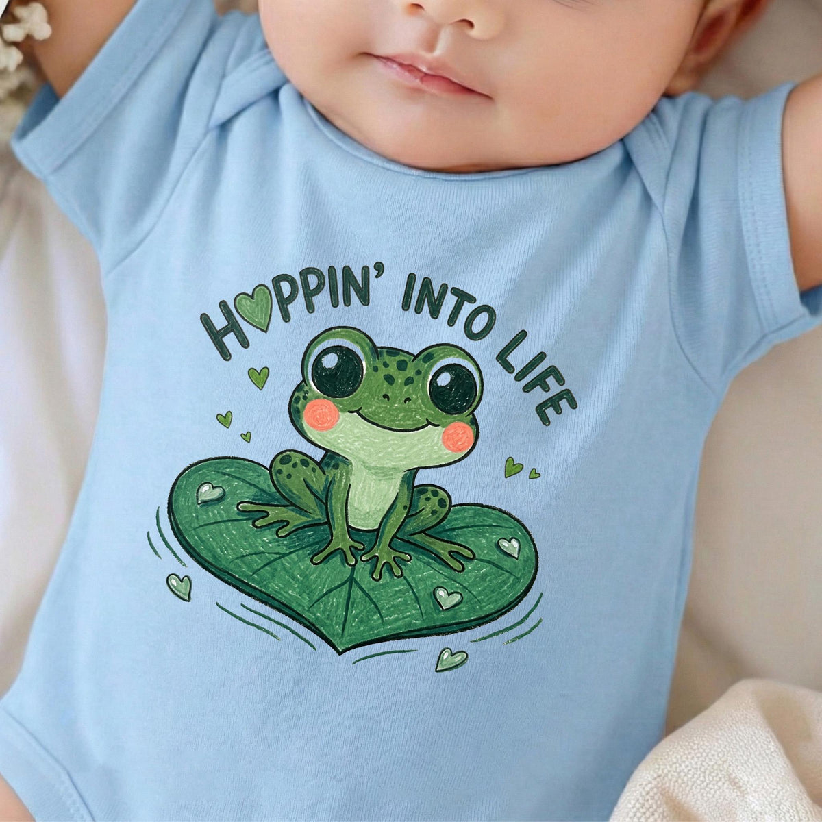 Cute Frog Baby Onesie, Hoppin Into Life Bodysuit, Gender Neutral Newborn Clothes, Nature Lover Baby Shower Gift, Kawaii Lily Pad Outfit