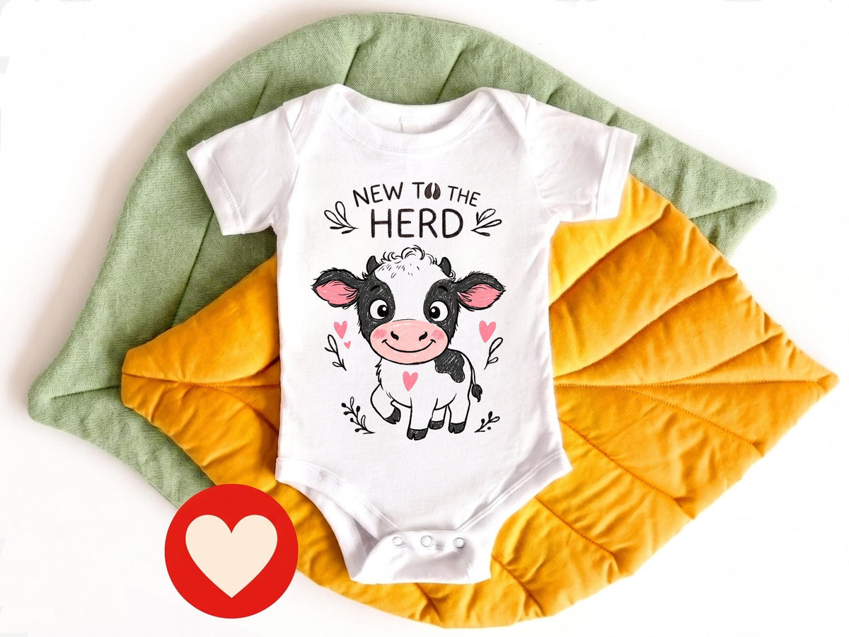 New to the Herd Baby Onesie, Cute Cow Bodysuit, Farm Animal Newborn Clothes, Baby Shower Gift, Country Baby Outfit, Baby Girl Cow Shirt