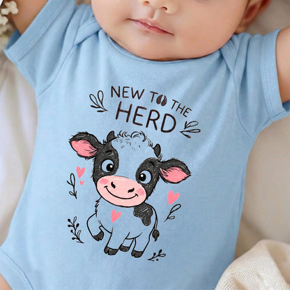 New to the Herd Baby Onesie, Cute Cow Bodysuit, Farm Animal Newborn Clothes, Baby Shower Gift, Country Baby Outfit, Baby Girl Cow Shirt