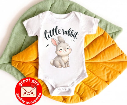 Little Rabbit Baby Onesie, Cute Woodland Bunny Bodysuit Newborn Gift, Coming Home Outfit, Easter Baby Clothes, Gender Neutral Organic Shirt