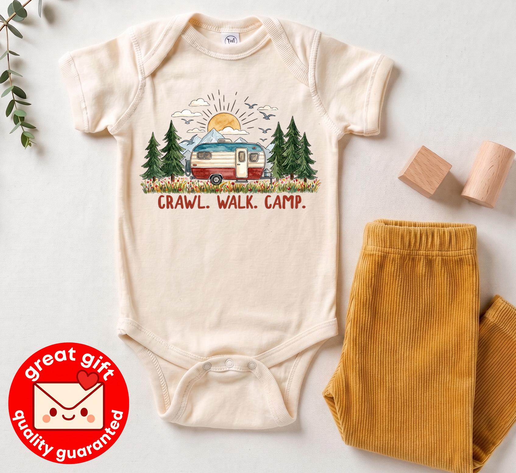 Crawl Walk Camp Baby Bodysuit, Vintage Camper Baby Clothes, Outdoorsy Baby Shower Gift, Nature Newborn Outfit, Hiking Toddler Shirt