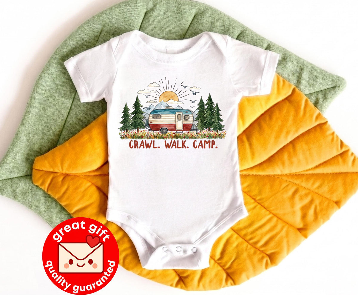 Crawl Walk Camp Baby Bodysuit, Vintage Camper Baby Clothes, Outdoorsy Baby Shower Gift, Nature Newborn Outfit, Hiking Toddler Shirt