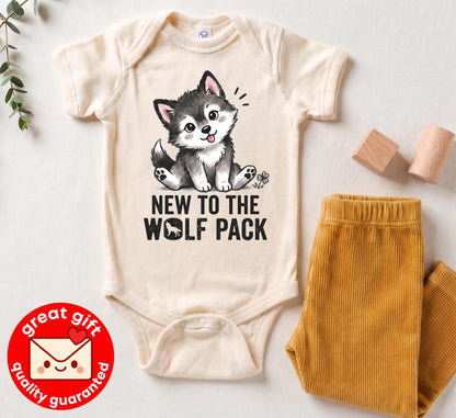 New to the Wolf Pack Baby Bodysuit, Cute Wolf Pup Newborn Bodysuit, Woodland Forest Animal Baby Clothes Gift, Boho Wolf Outfit