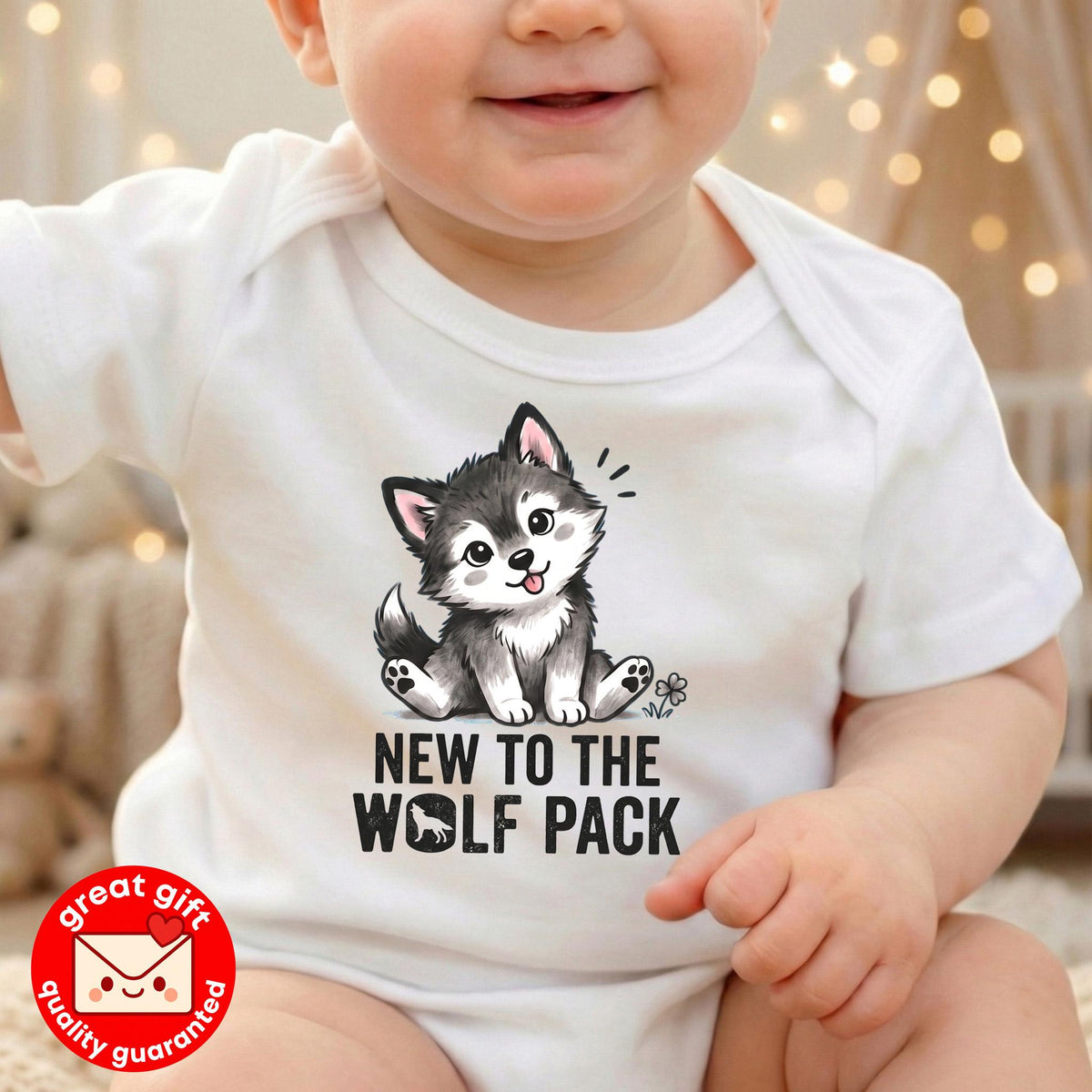 New to the Wolf Pack Baby Bodysuit, Cute Wolf Pup Newborn Bodysuit, Woodland Forest Animal Baby Clothes Gift, Boho Wolf Outfit