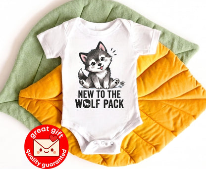 New to the Wolf Pack Baby Bodysuit, Cute Wolf Pup Newborn Bodysuit, Woodland Forest Animal Baby Clothes Gift, Boho Wolf Outfit