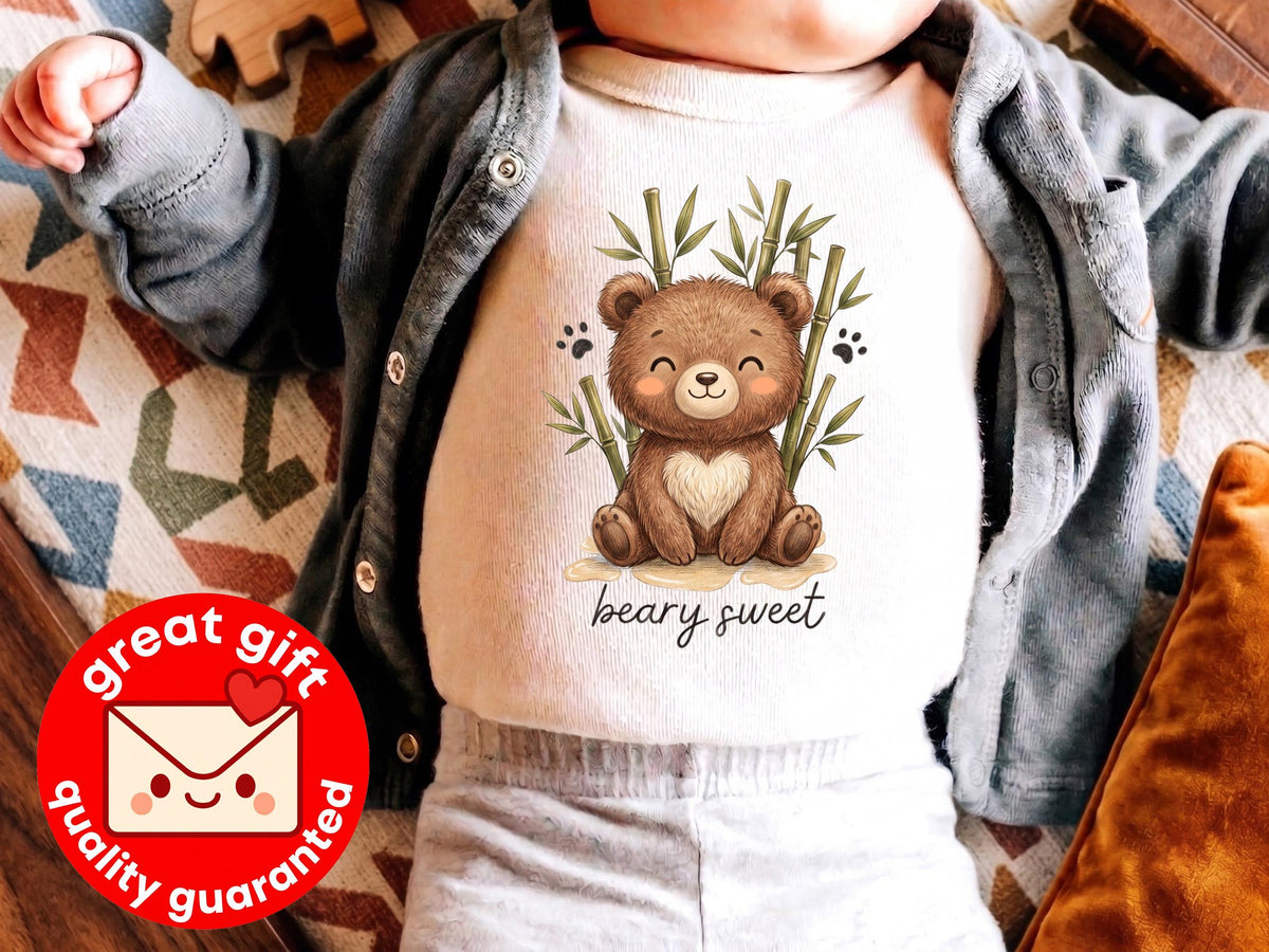 Beary Sweet Woodland Bear Baby Bodysuit Cute Bamboo Toddler Shirt Gender Neutral Youth Tee Hand Drawn Animal Kids Clothes Gift