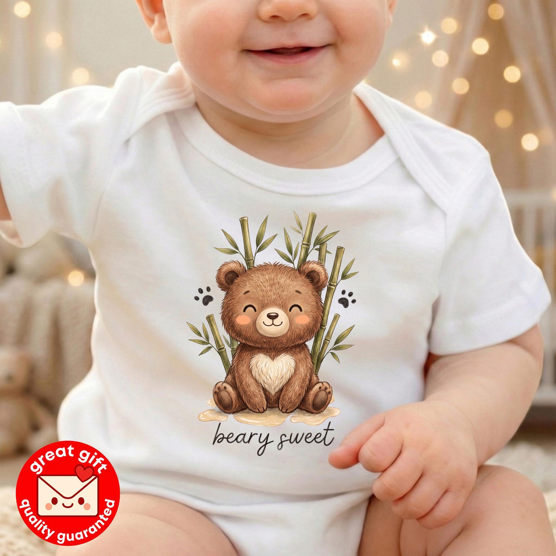 Beary Sweet Woodland Bear Baby Bodysuit Cute Bamboo Toddler Shirt Gender Neutral Youth Tee Hand Drawn Animal Kids Clothes Gift