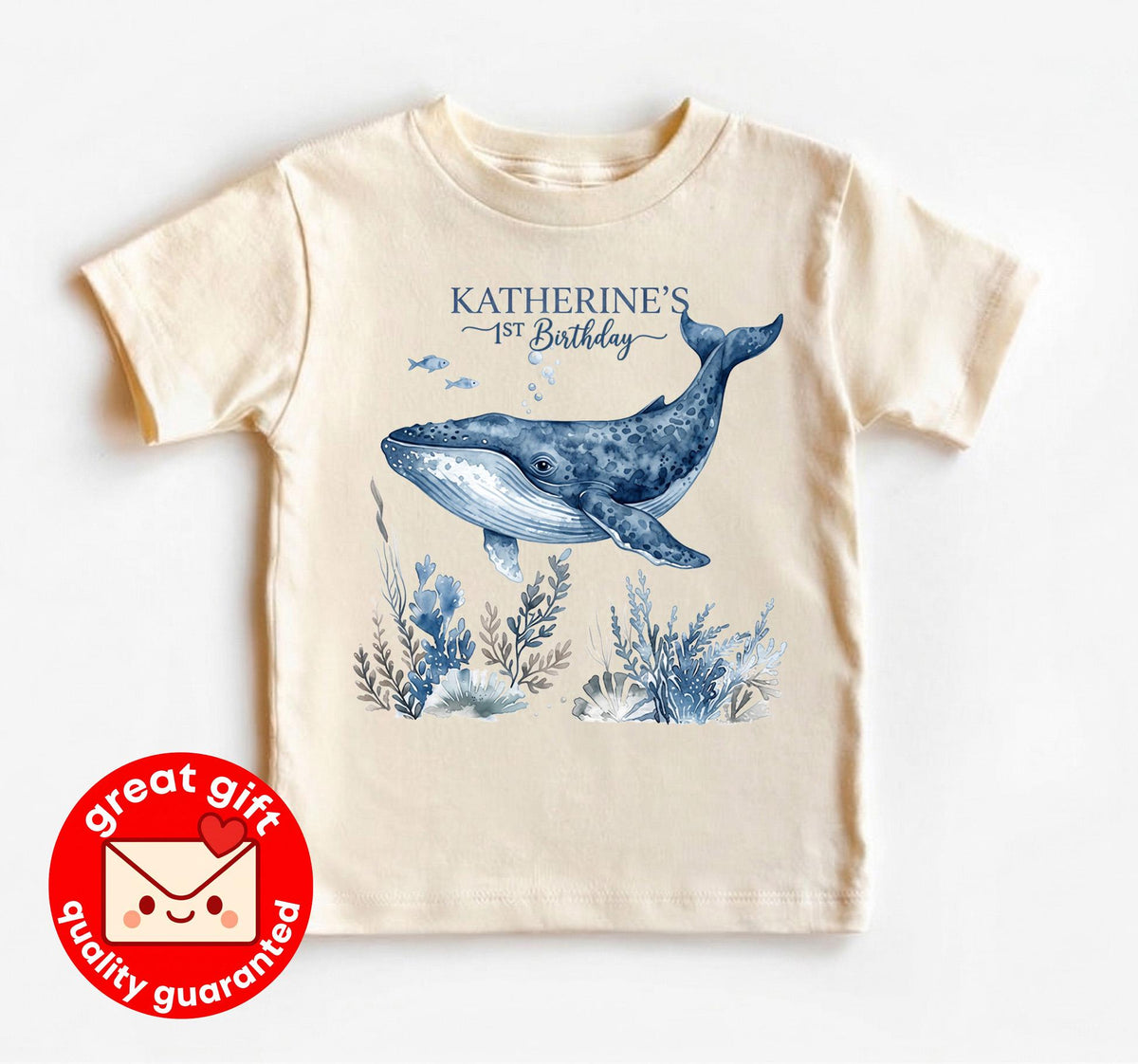 Personalized Whale 1st Birthday Shirt, Ocean Theme First Birthday Outfit, Under The Sea Toddler Tee, Custom Baby Sea Animal Party Top