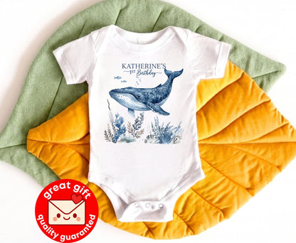 Personalized Whale 1st Birthday Shirt, Ocean Theme First Birthday Outfit, Under The Sea Toddler Tee, Custom Baby Sea Animal Party Top