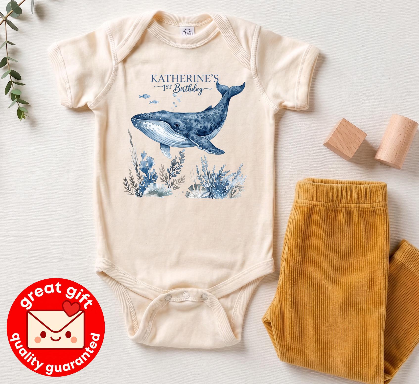 Personalized Whale 1st Birthday Shirt, Ocean Theme First Birthday Outfit, Under The Sea Toddler Tee, Custom Baby Sea Animal Party Top