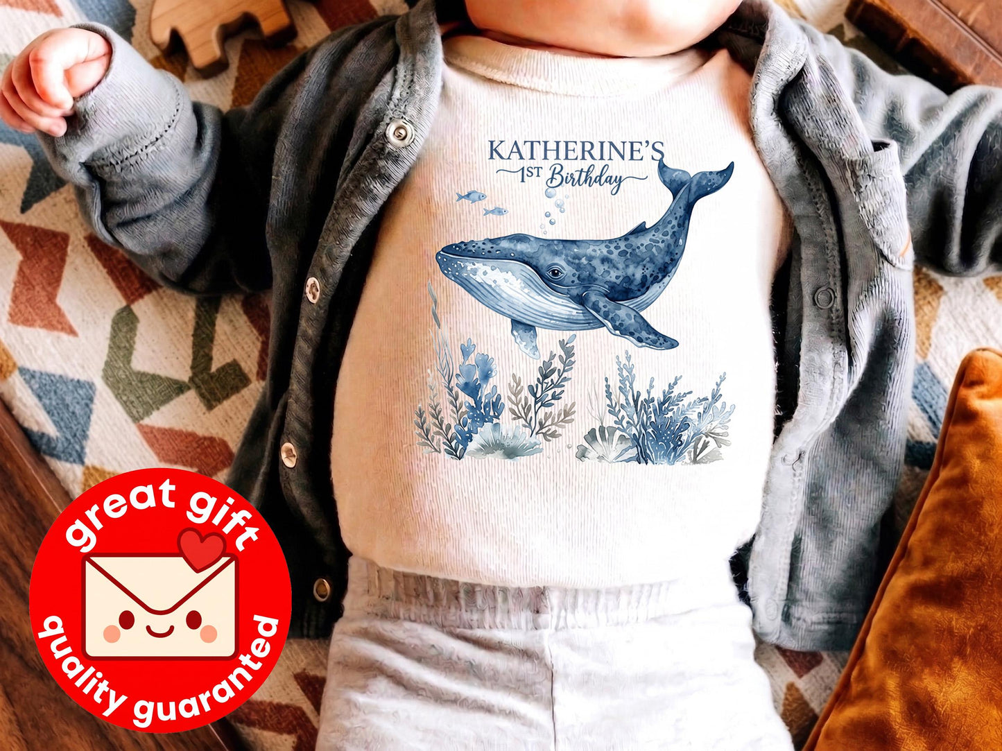 Personalized Whale 1st Birthday Shirt, Ocean Theme First Birthday Outfit, Under The Sea Toddler Tee, Custom Baby Sea Animal Party Top