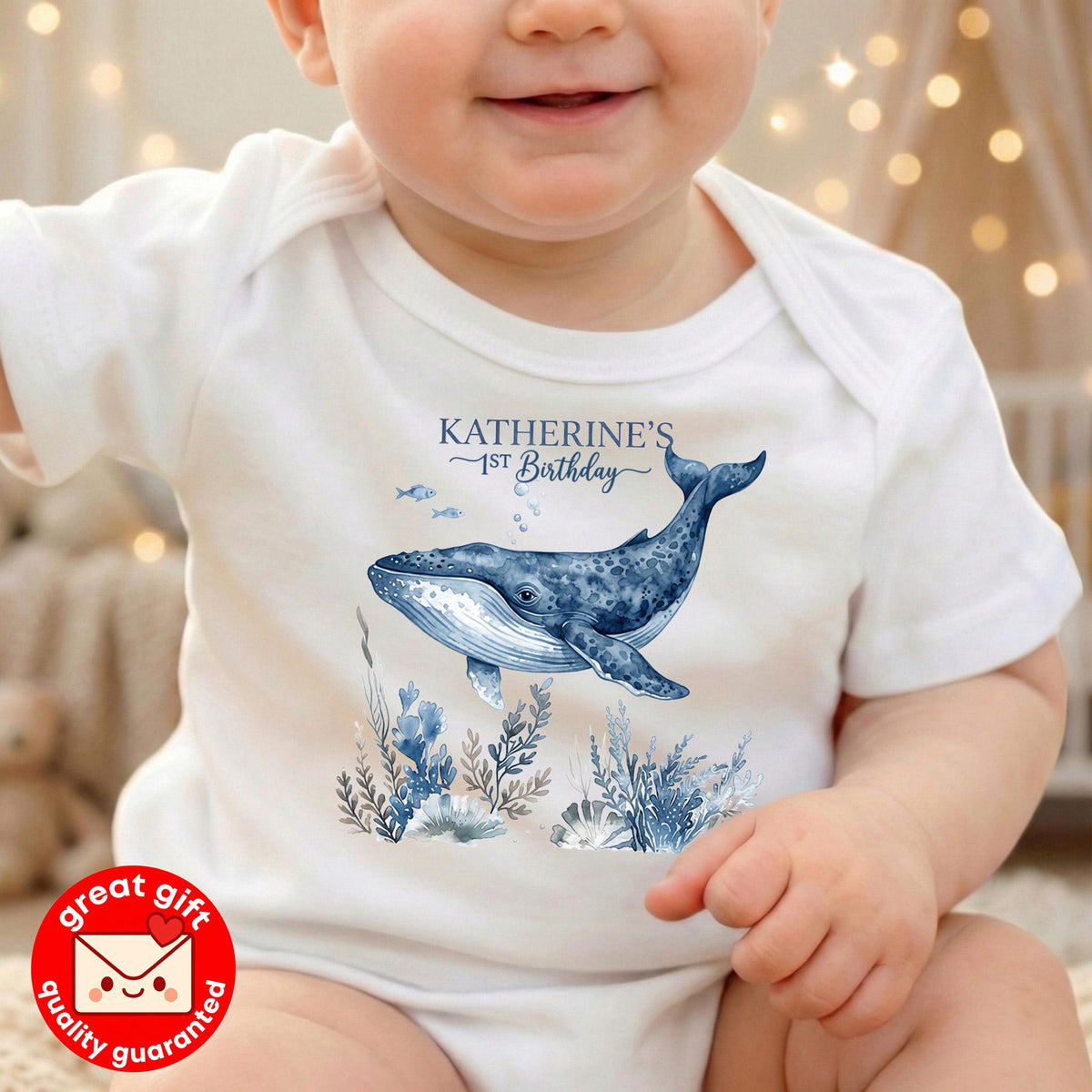 Personalized Whale 1st Birthday Shirt, Ocean Theme First Birthday Outfit, Under The Sea Toddler Tee, Custom Baby Sea Animal Party Top