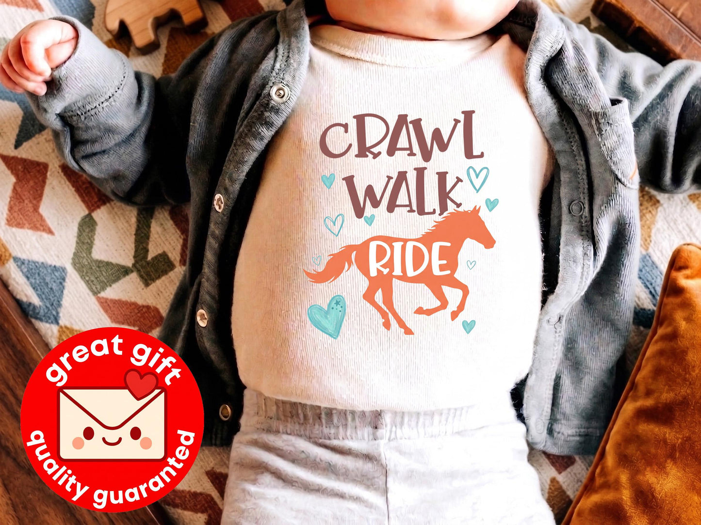 Crawl Walk Ride Horse Baby Bodysuit, Future Equestrian Infant Outfit, Country Western Baby Clothes, Farm Animal Baby Shower Gift