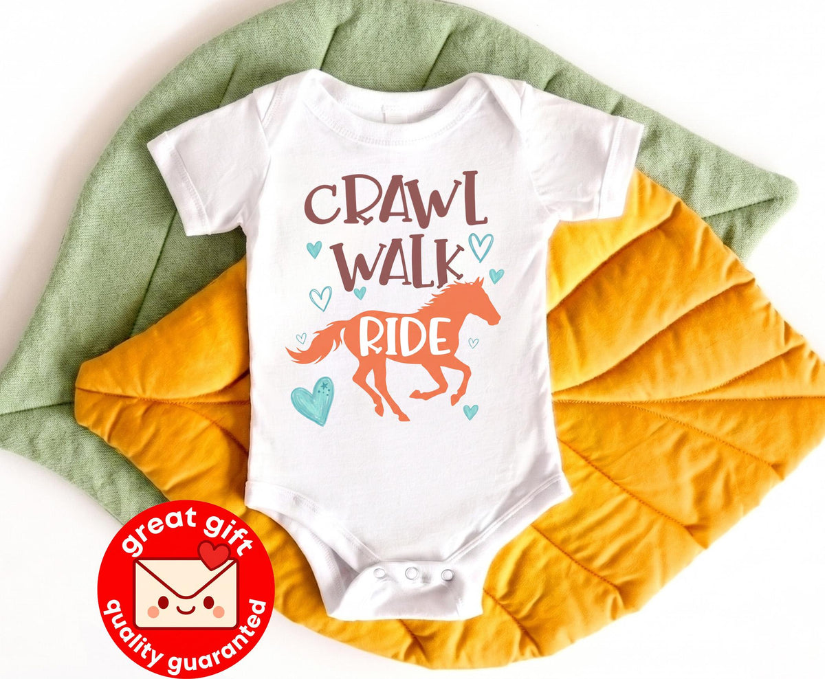Crawl Walk Ride Horse Baby Bodysuit, Future Equestrian Infant Outfit, Country Western Baby Clothes, Farm Animal Baby Shower Gift