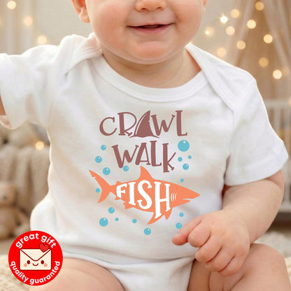 Crawl Walk Fish Baby Onesie, Shark Fishing Bodysuit, Future Fisherman Outfit, New Dad Gift, Baby Boy Shower Gift, Ocean Nursery Clothes