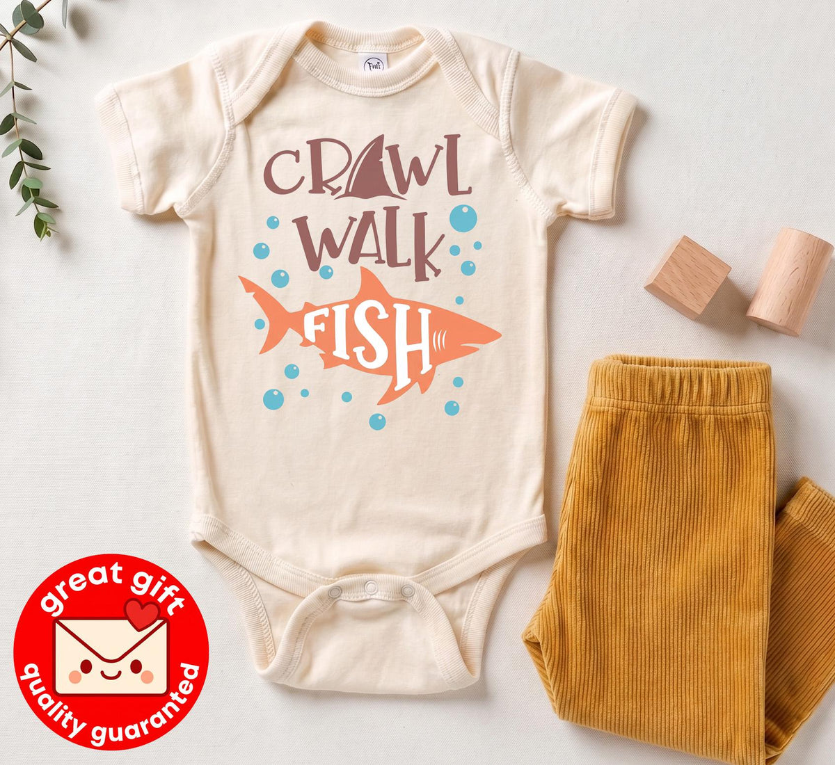 Crawl Walk Fish Baby Onesie, Shark Fishing Bodysuit, Future Fisherman Outfit, New Dad Gift, Baby Boy Shower Gift, Ocean Nursery Clothes