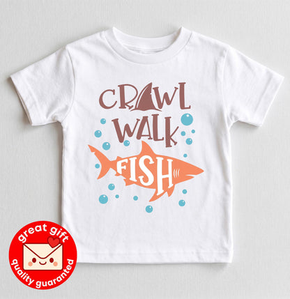 Crawl Walk Fish Baby Onesie, Shark Fishing Bodysuit, Future Fisherman Outfit, New Dad Gift, Baby Boy Shower Gift, Ocean Nursery Clothes