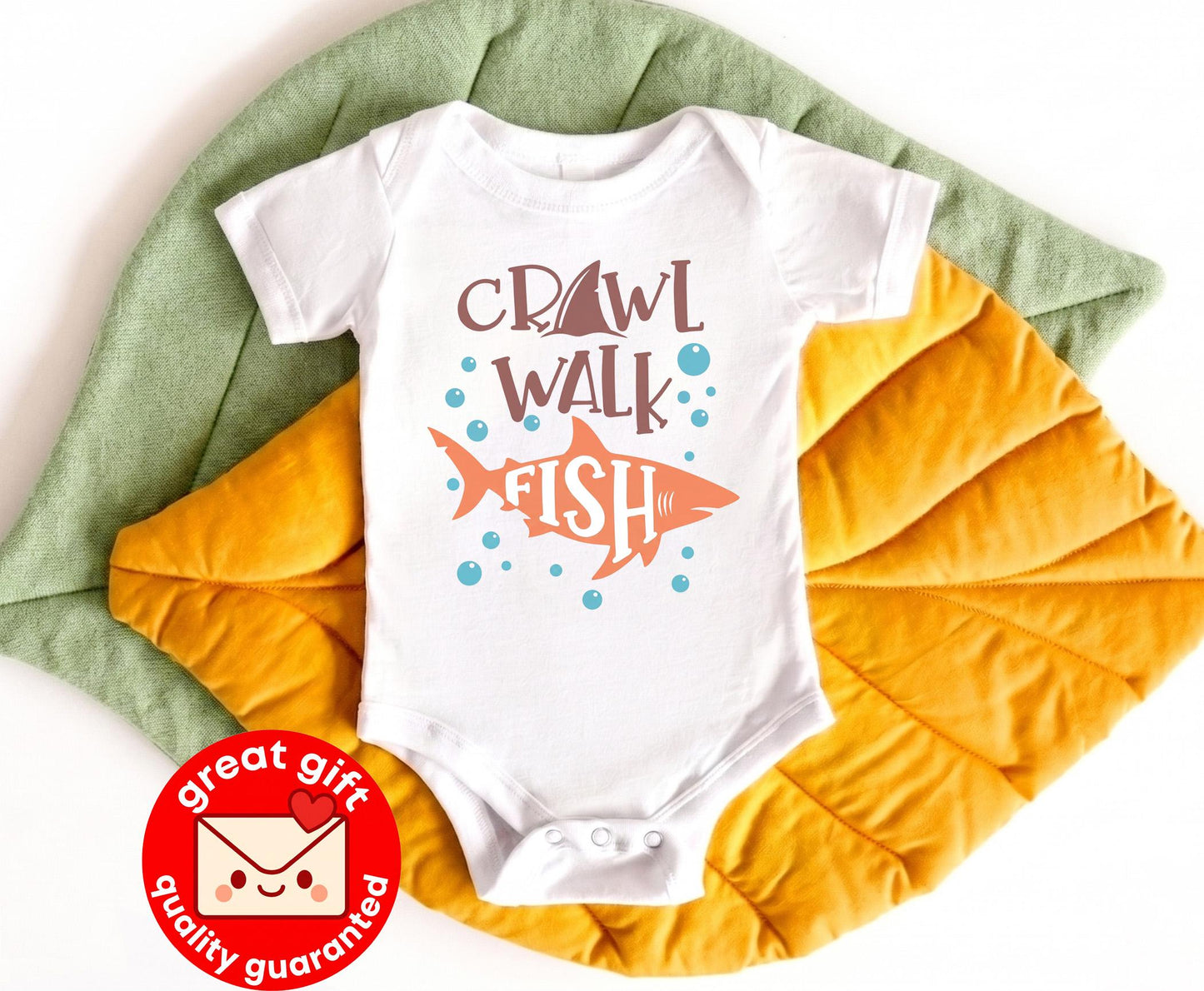 Crawl Walk Fish Baby Onesie, Shark Fishing Bodysuit, Future Fisherman Outfit, New Dad Gift, Baby Boy Shower Gift, Ocean Nursery Clothes