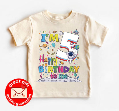 Space 5th Birthday Boy Shirt, Astronaut 5 Year Old Outfit, Outer Space Theme Party Tee, I'm 5 Happy Birthday To Me, 5 Year Old Boy Girl Gift