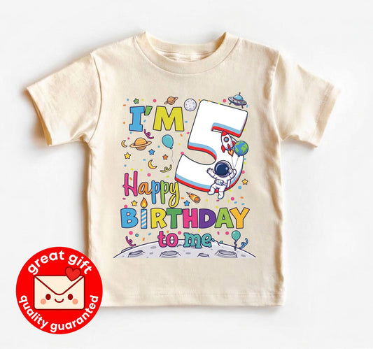 Space 5th Birthday Boy Shirt, Astronaut 5 Year Old Outfit, Outer Space Theme Party Tee, I'm 5 Happy Birthday To Me, 5 Year Old Boy Girl Gift