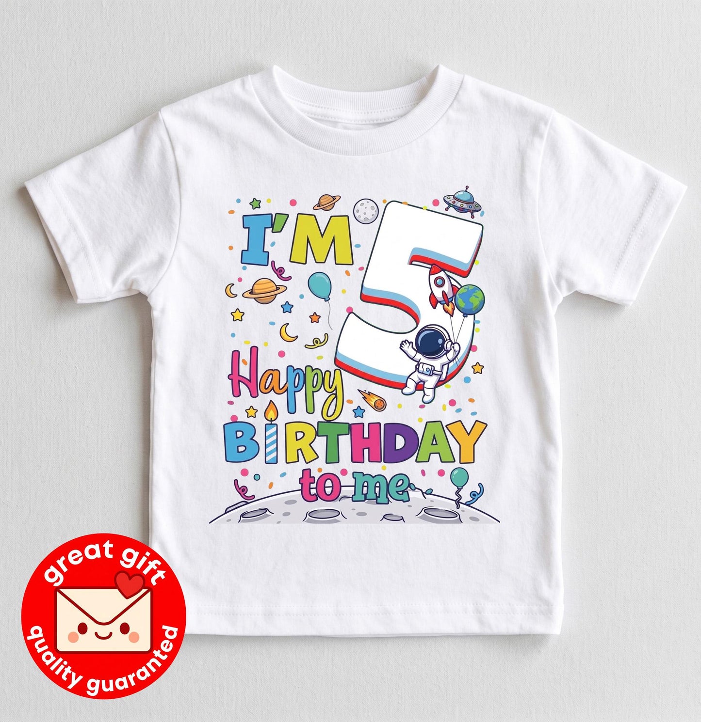 Space 5th Birthday Boy Shirt, Astronaut 5 Year Old Outfit, Outer Space Theme Party Tee, I'm 5 Happy Birthday To Me, 5 Year Old Boy Girl Gift