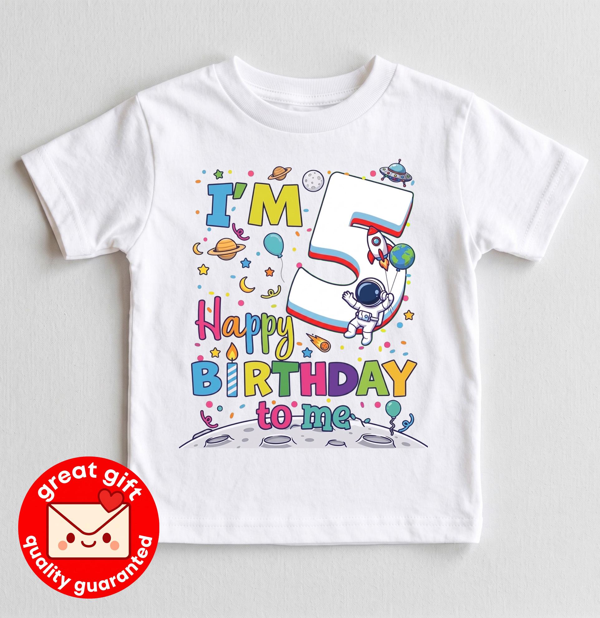Space 5th Birthday Boy Shirt, Astronaut 5 Year Old Outfit, Outer Space Theme Party Tee, I'm 5 Happy Birthday To Me, 5 Year Old Boy Girl Gift