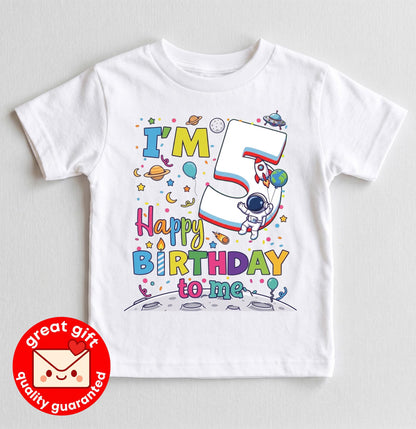 Space 5th Birthday Boy Shirt, Astronaut 5 Year Old Outfit, Outer Space Theme Party Tee, I'm 5 Happy Birthday To Me, 5 Year Old Boy Girl Gift