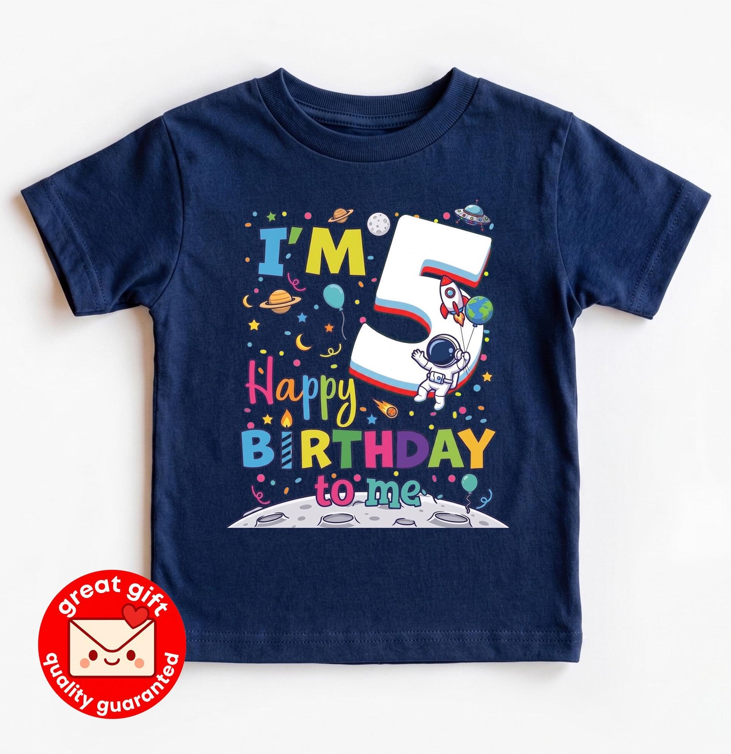 Space 5th Birthday Boy Shirt, Astronaut 5 Year Old Outfit, Outer Space Theme Party Tee, I'm 5 Happy Birthday To Me, 5 Year Old Boy Girl Gift