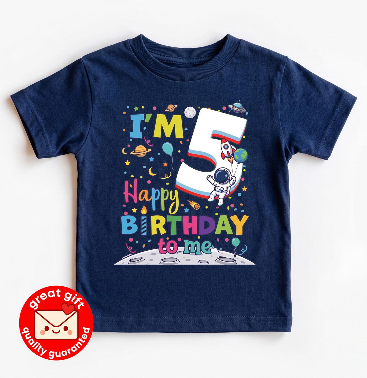 Space 5th Birthday Boy Shirt, Astronaut 5 Year Old Outfit, Outer Space Theme Party Tee, I'm 5 Happy Birthday To Me, 5 Year Old Boy Girl Gift