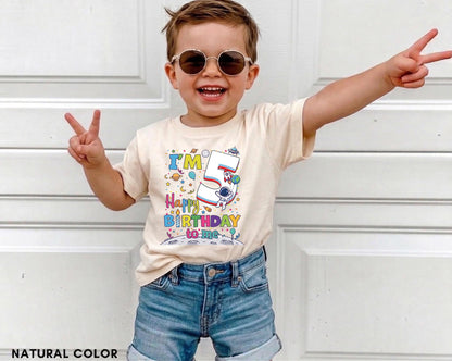 Space 5th Birthday Boy Shirt, Astronaut 5 Year Old Outfit, Outer Space Theme Party Tee, I'm 5 Happy Birthday To Me, 5 Year Old Boy Girl Gift