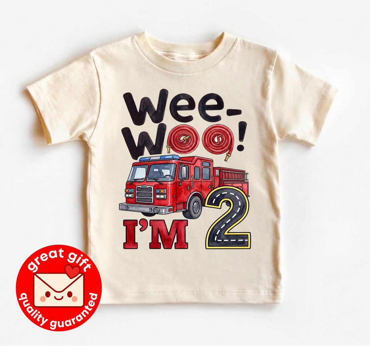 Wee Woo I'm Two Fire Truck Birthday Shirt, Cute Future Firefighter 2nd Birthday Tee, Watercolor Fire Engine Toddler Party Outfit