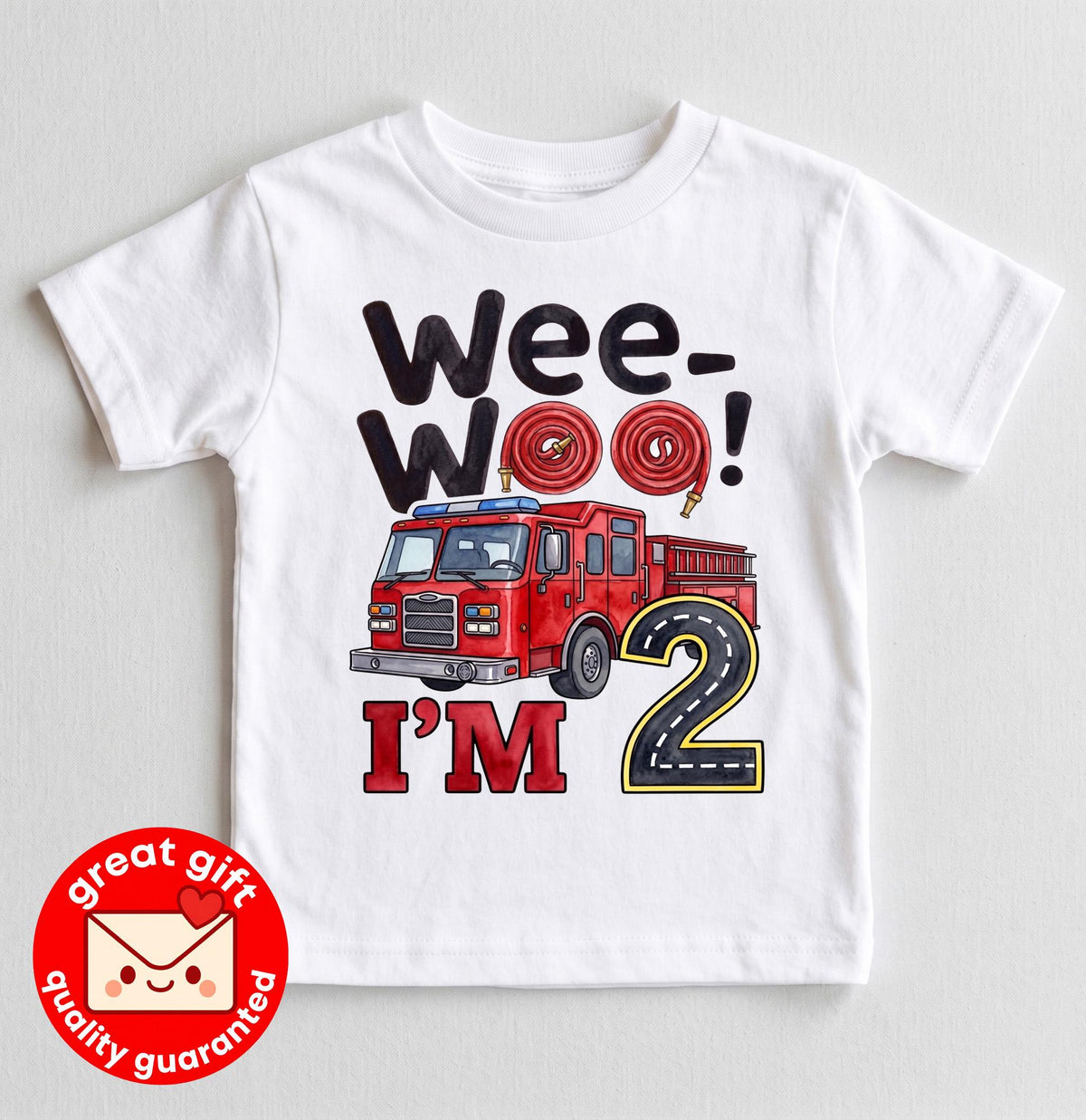 Wee Woo I'm Two Fire Truck Birthday Shirt, Cute Future Firefighter 2nd Birthday Tee, Watercolor Fire Engine Toddler Party Outfit