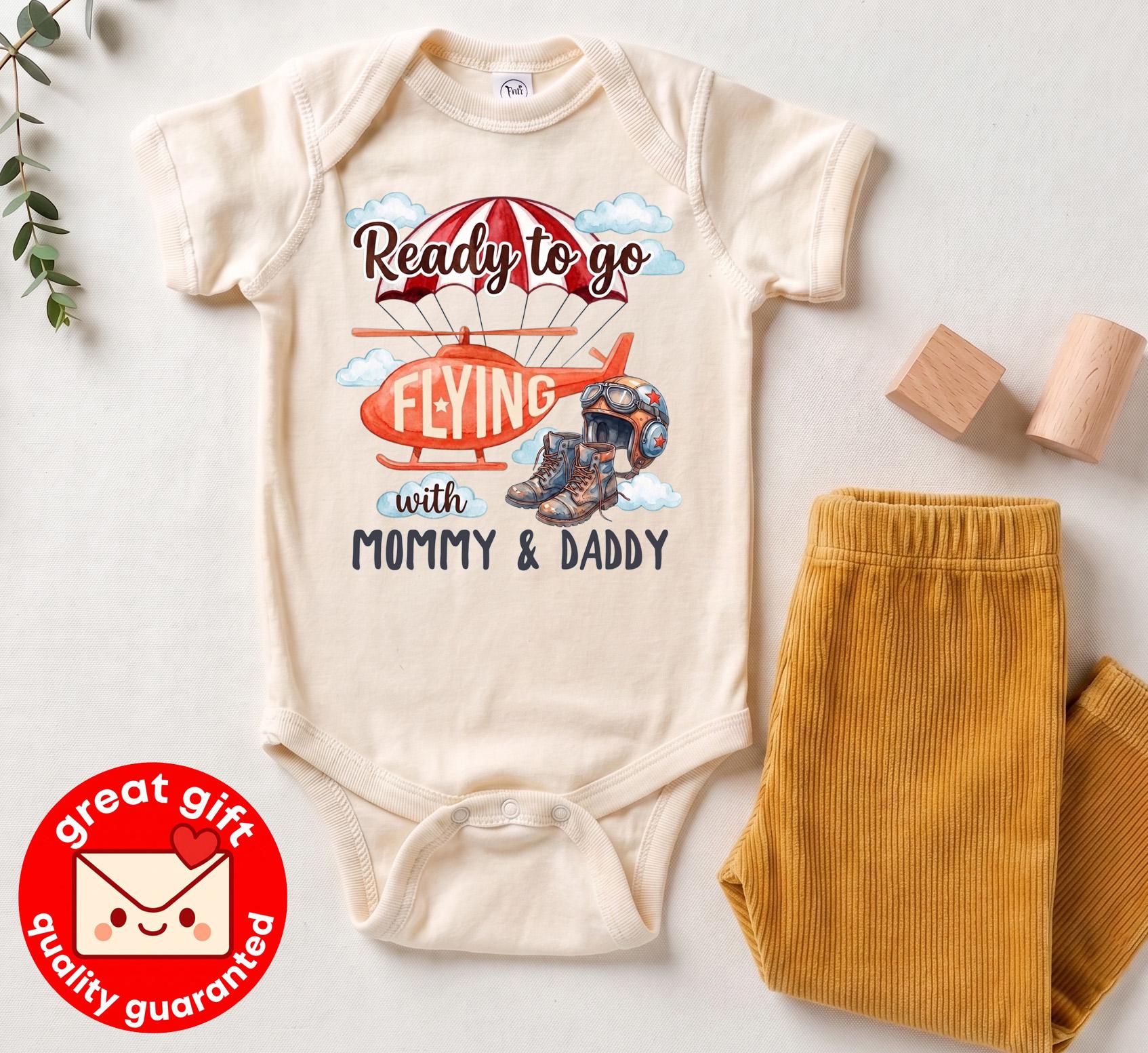 First Airplane Ride Baby Outfit, Ready to go Flying with Mommy and Daddy Bodysuit, Pilot Helicopter Shirt, Family Vacation Gift