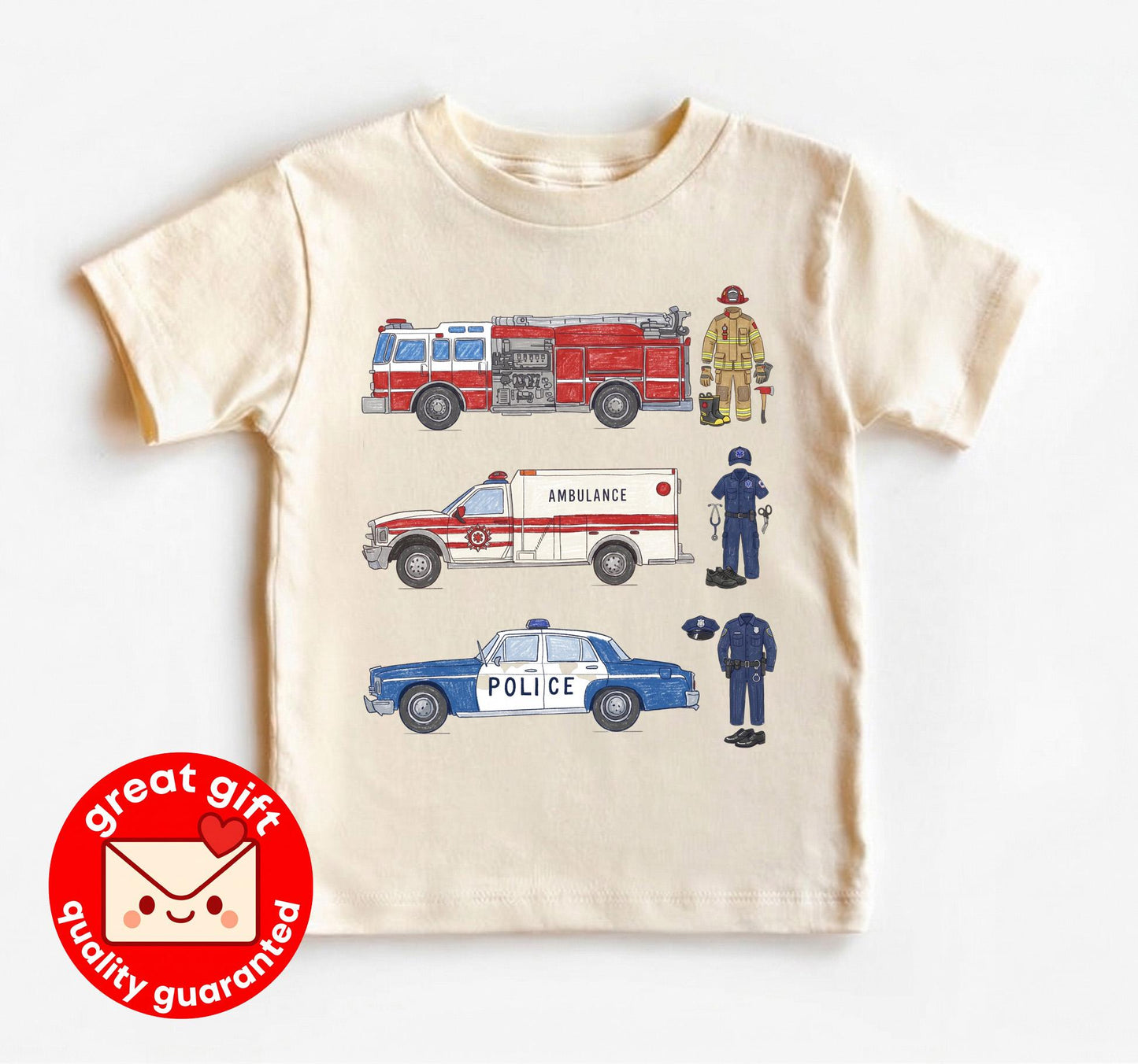 Emergency Rescue Vehicles Toddler Shirt, Fire Truck Ambulance Police Car Tee, Future Firefighter Gift, First Responder Kids Clothes