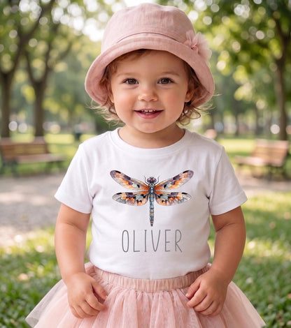 Personalized Dragonfly Toddler Shirt, Custom Bug Lover Kids Tee, Watercolor Insect Explorer, Future Entomologist Baby Bodysuit