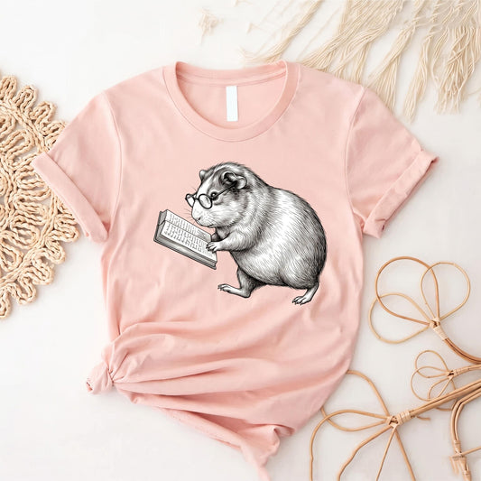 Reading Guinea Pig Shirt, Bookworm Cavy Tee, Nerd Animal with Glasses, Cute Pet Lover Gift, Book Lover Apparel, Kids Graphic Tee