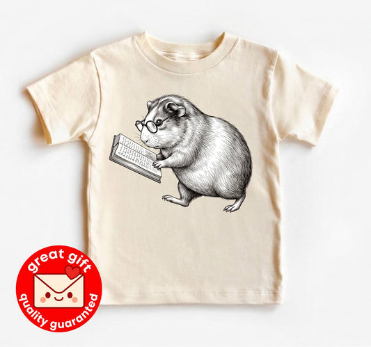 Reading Guinea Pig Shirt, Bookworm Cavy Tee, Nerd Animal with Glasses, Cute Pet Lover Gift, Book Lover Apparel, Kids Graphic Tee