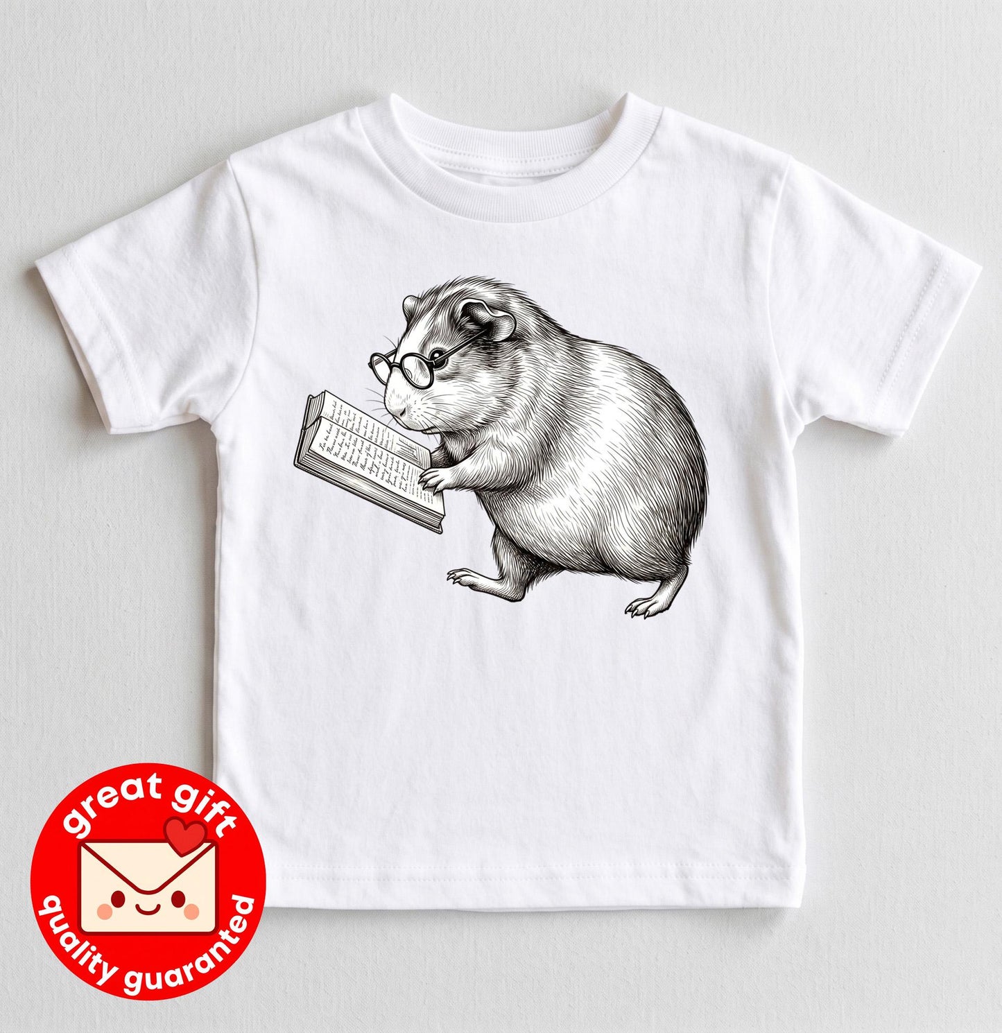Reading Guinea Pig Shirt, Bookworm Cavy Tee, Nerd Animal with Glasses, Cute Pet Lover Gift, Book Lover Apparel, Kids Graphic Tee