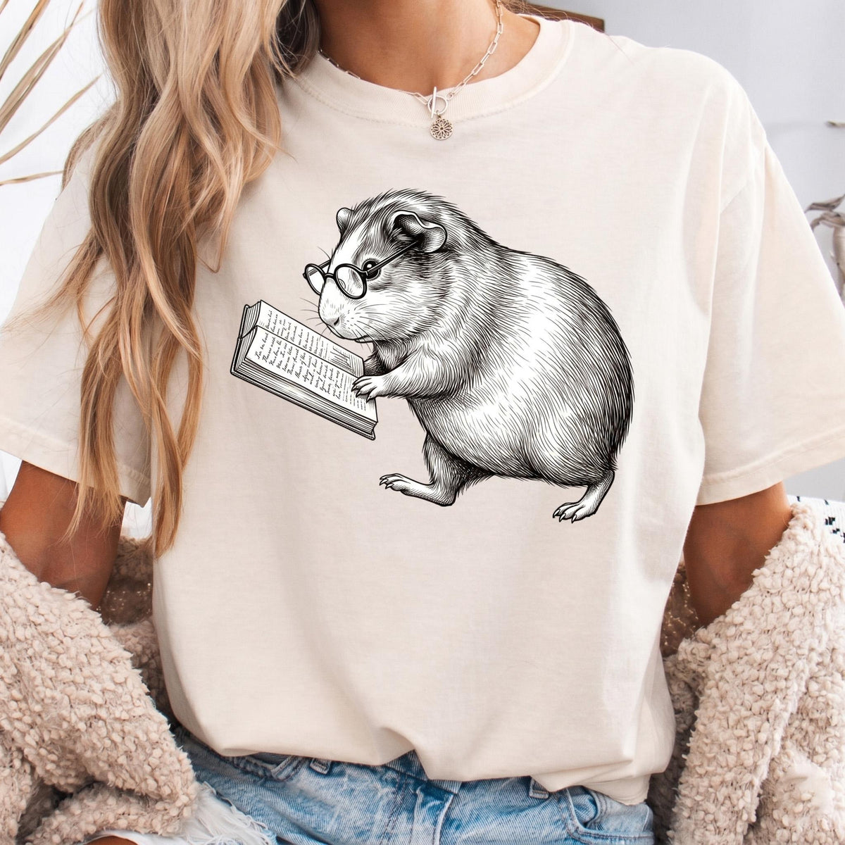 Reading Guinea Pig Shirt, Bookworm Cavy Tee, Nerd Animal with Glasses, Cute Pet Lover Gift, Book Lover Apparel, Kids Graphic Tee
