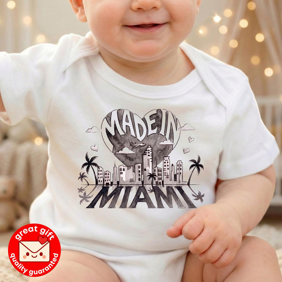 Made In Miami Baby Bodysuit, Florida Newborn Outfit, Miami Skyline Infant Shirt, City Pride Baby Shower Gift, Local Travel 2026 Apparel