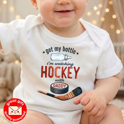 Get My Bottle Watching Hockey With Daddy Bodysuit, Newborn Boy Sports Outfit, Hockey Baby Shower Gift, New Dad Gift, Ice Hockey Baby Shirt