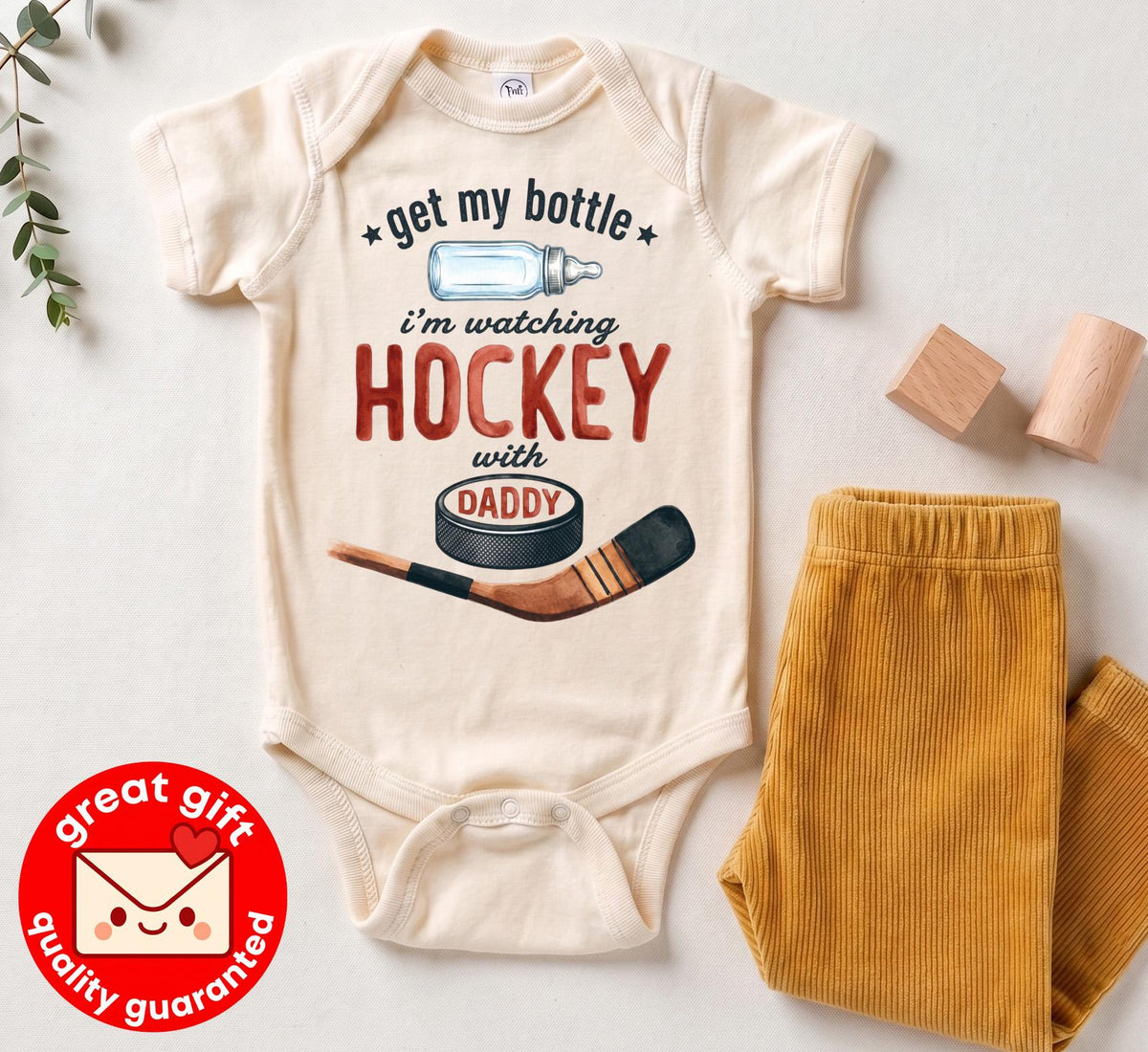 Get My Bottle Watching Hockey With Daddy Bodysuit, Newborn Boy Sports Outfit, Hockey Baby Shower Gift, New Dad Gift, Ice Hockey Baby Shirt