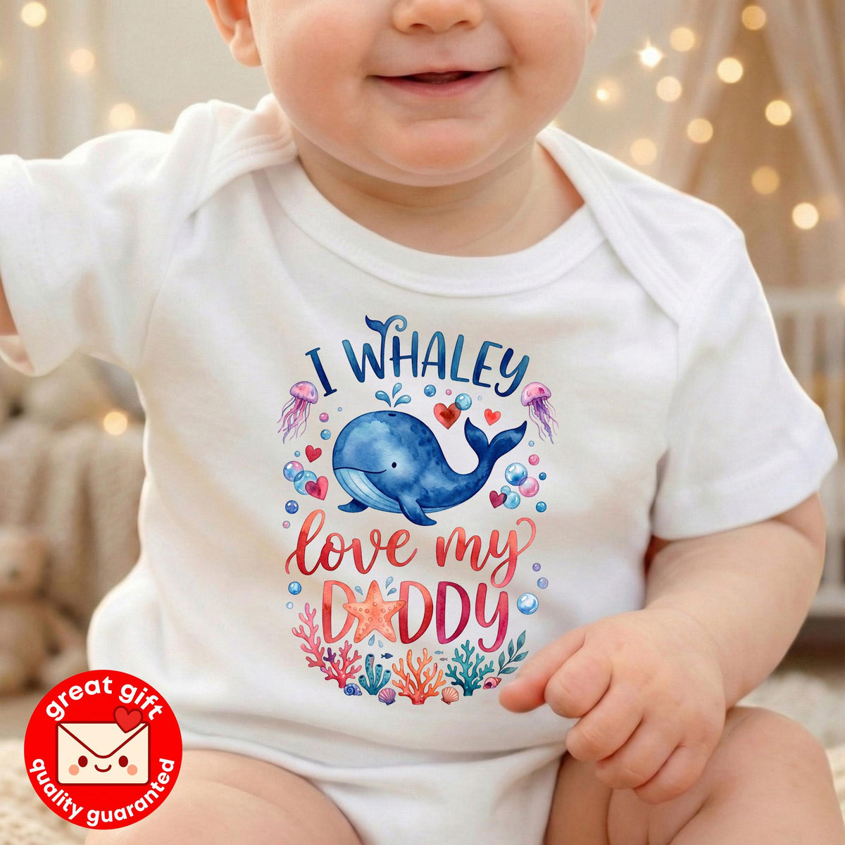 I Whaley Love My Daddy Baby Shirt, Watercolor Ocean Animal Toddler Tee, Fathers Day Gift From Baby, New Dad Gift, Cute Baby Shower Outfit