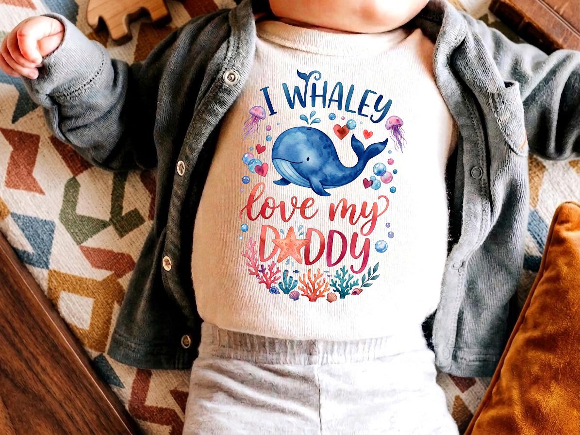 I Whaley Love My Daddy Baby Shirt, Watercolor Ocean Animal Toddler Tee, Fathers Day Gift From Baby, New Dad Gift, Cute Baby Shower Outfit