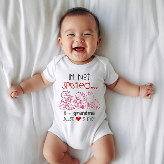 I'm Not Spoiled My Grandma Just Loves Me Baby Bodysuit, Funny Dinosaur Newborn Outfit, Cute Grandchild Shower Gift, Boy Girl Clothes
