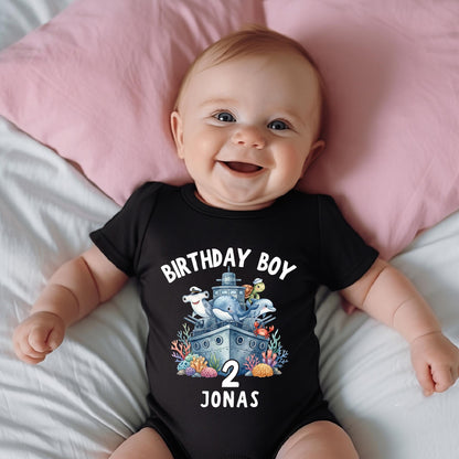 Personalized Birthday Boy Shirt, Ocean Theme Battleship Tee, Under The Sea Party Outfit, Custom Sea Animal Toddler, Navy 2nd Bday Top