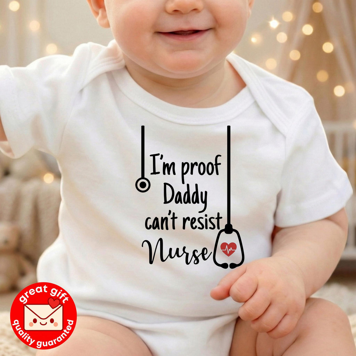 Funny Nurse Baby Bodysuit, I'm Proof Daddy Can't Resist Nurse, RN Mom Baby Shower Gift, Cute Medical Infant Outfit, Newborn Girl Boy Shirt