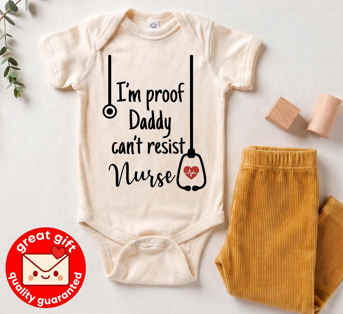 Funny Nurse Baby Bodysuit, I'm Proof Daddy Can't Resist Nurse, RN Mom Baby Shower Gift, Cute Medical Infant Outfit, Newborn Girl Boy Shirt